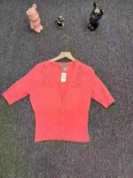 750PCS Spring & Fall Women's Watermelon Red V-Neck Slim Fit Jacquard Knit Cardigans, Half/3/4 Sleeves, Stretchy, Individually Packed, XS-L - Chinese Clothing Stock Lots Wholesale - Image 1