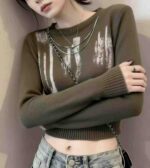 Vintage Tie-Dye Chain Detail Crew Neck Long Sleeve Knit Tops | Around 70 Pieces | Stock Lot Wholesale with Free Accessories | Full Clearance 8.4 CNY/Piece - Image 1