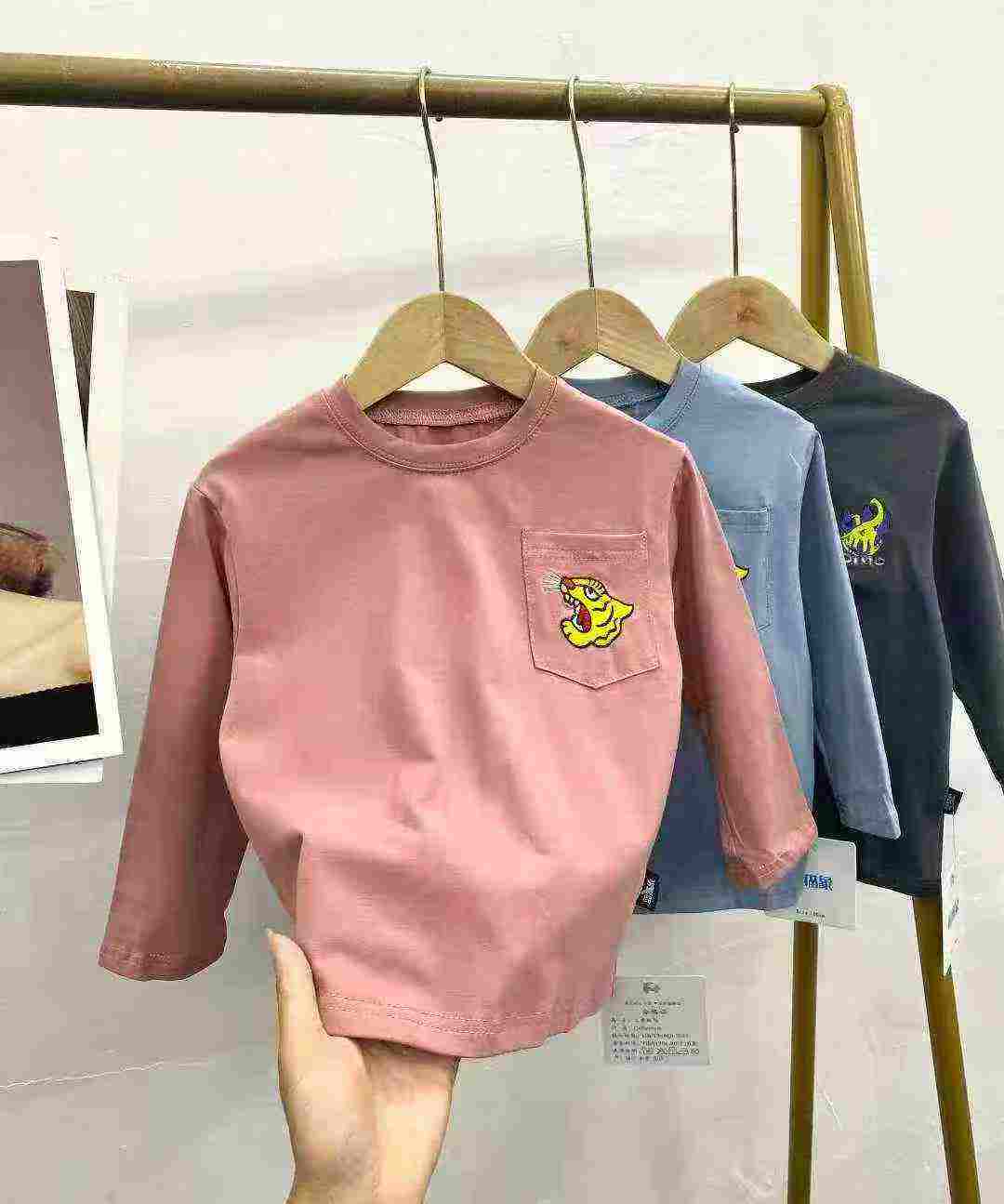 103 PCS Wholesale Kids' Cotton Long-Sleeve Tops Stock Lot (87pcs from Pic 1, 16pcs from Pic3) - Embroidered, Tagged & Individual Packed, Sizes 90-140 - Image 1