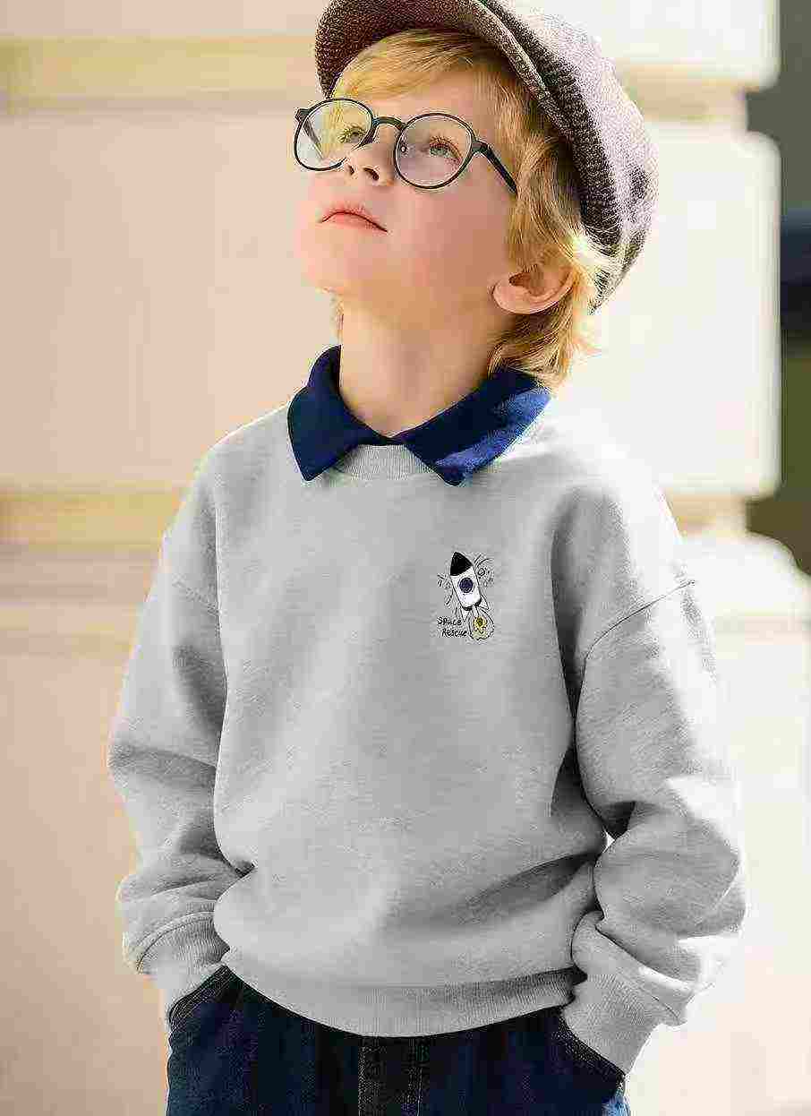 76 Pcs Kids' Cotton Terry Polo Hoodies | Color Block, Bear Embroidery, Sizes 90-130 | Bulk Stock Wholesale - Image 1