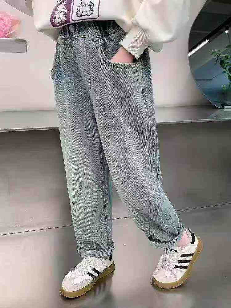 110 Pieces Bulk Stock Lot Kids' Jeans - Mixed Fleece & Non-Fleece, Sizes 90-170, Individually Packed, Wholesale Export @ CNY7.3/Unit - Image 1