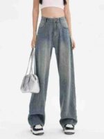 American Street Style Cloud Blue Patchwork Loose Wide-Leg Women's Jeans | 1000pcs, XS-L Sizes, Single Style & Color, Individual Packaging | Wholesale Stock Lot 17.3 CNY - Image 1