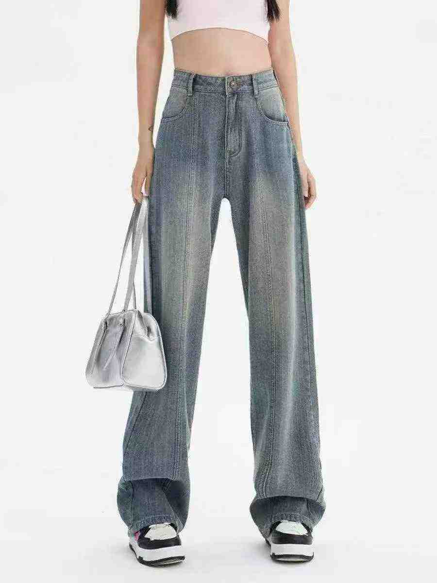 American Street Style Cloud Blue Patchwork Loose Wide-Leg Women's Jeans | 1000pcs, XS-L Sizes, Single Style & Color, Individual Packaging | Wholesale Stock Lot 17.3 CNY - Image 1