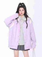 Clearance Sale: 158 Pieces (No Assortment) Taro Purple Waffle Color-Block Baseball Jackets, Individually Packed - Image 1