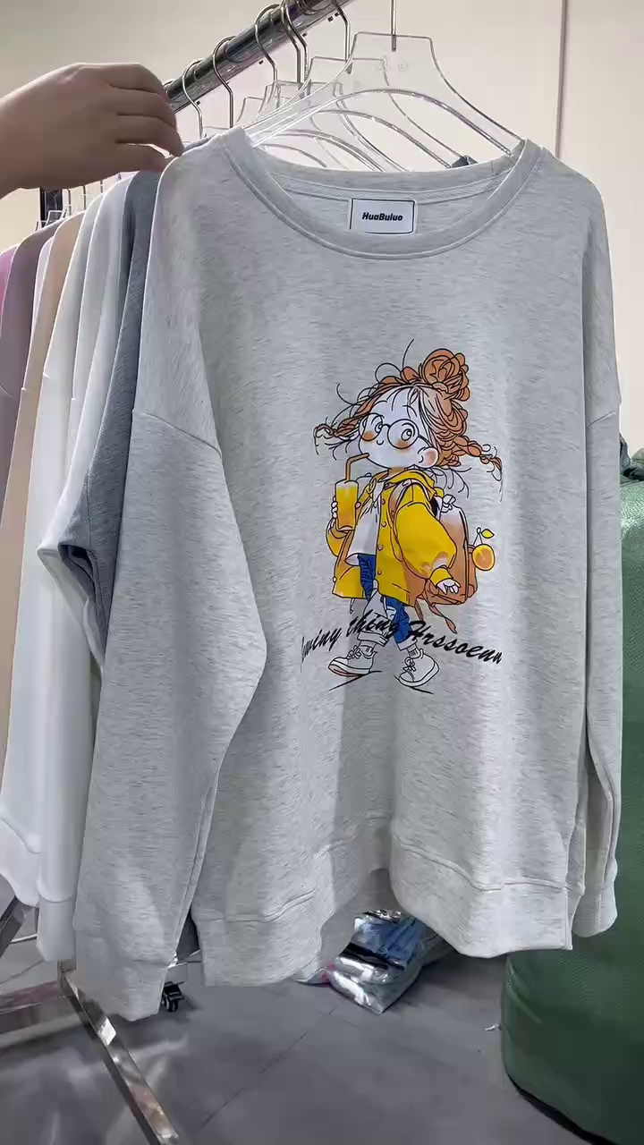 Ink Painting Print Women's Oversized Crewneck Sweatshirt Fall 300g Cotton Clothing Stock Lots Bulk Wholesale - Image 1