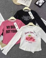 Pure Cotton American Style Slim Long Sleeve T-Shirts Women, Bulk 4800pcs Clothing Stock Clearance Wholesale Export - Image 6