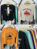 Pure Cotton American Style Slim Long Sleeve T-Shirts Women, Bulk 4800pcs Clothing Stock Clearance Wholesale Export - Image 4