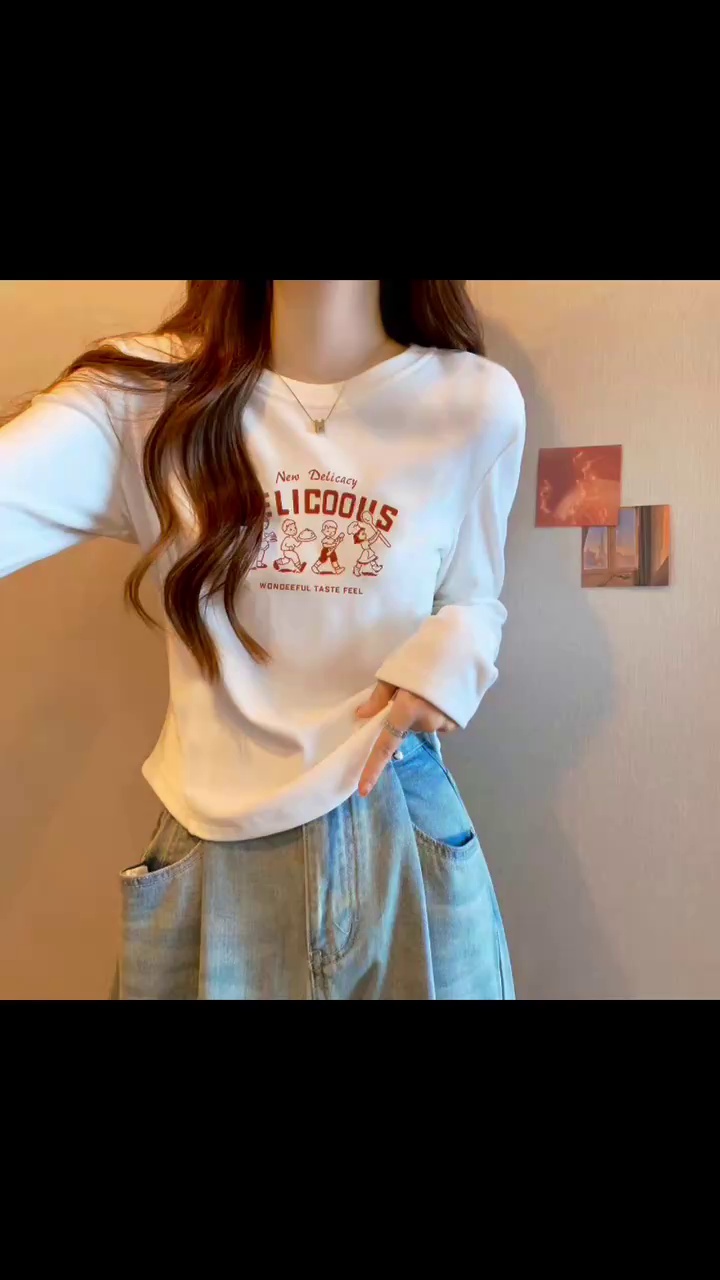 100% Cotton Women's American Trendy Long Sleeve T-Shirts, Bulk Chinese Clothing Stock Lots for Wholesale Export - Image 1