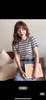 Full Bulk Clearance 1200PCS Women's Summer Vintage Striped Cropped T-Shirt One Size High Elasticity - Image 9