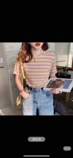 Full Bulk Clearance 1200PCS Women's Summer Vintage Striped Cropped T-Shirt One Size High Elasticity - Image 7
