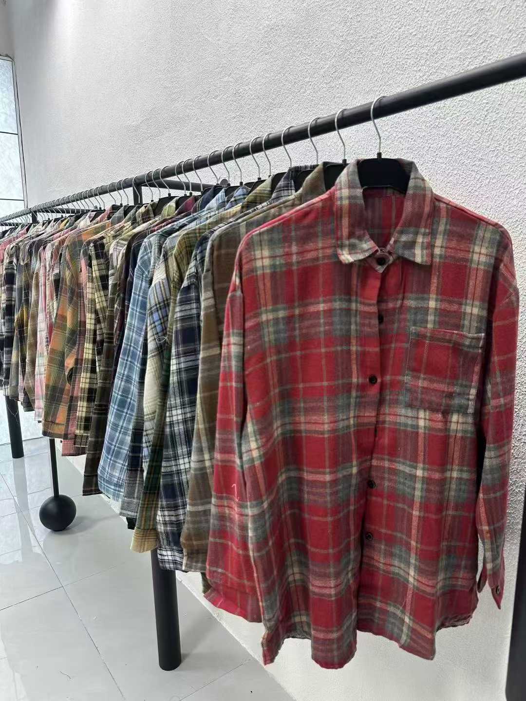 Total Clearance Fall Winter Women's Brushed Plaid Shirt Outerwear Bulk Wholesale Stock Clothing - Image 2