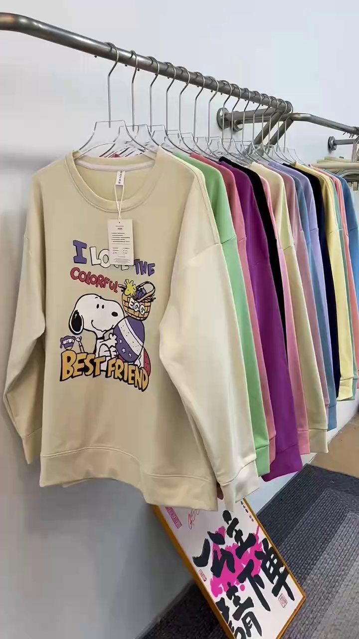 Dopamine Candy Color Women's Crewneck Sweatshirts Pure Cotton Printed Bulk Stock Wholesale Export - Image 1