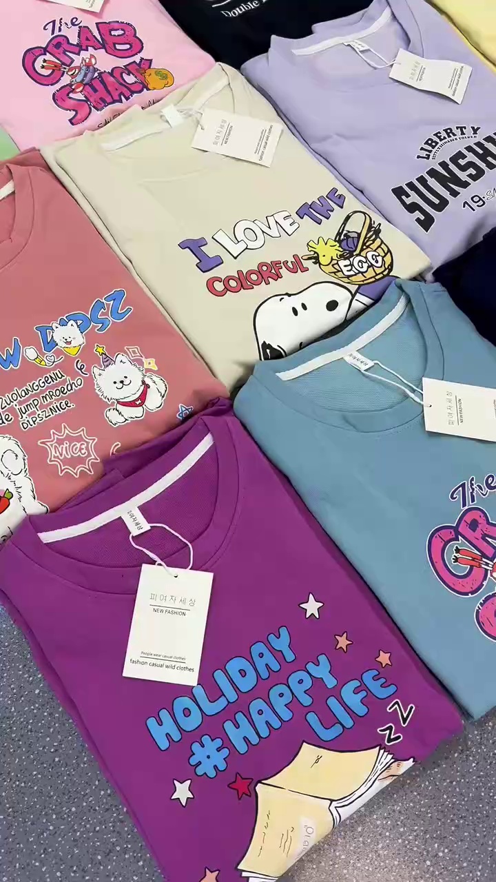 Dopamine Candy Color Women's American Printed Crewneck Sweatshirts | Chinese Stock Lot Clothing Wholesale Export - Image 1