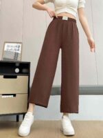 Clearance Bulk Summer Ice Silk Crepe Elastic Waist Wide Leg Cropped Pants For Middle-Aged Elderly Women Stock Wholesale - Image 8