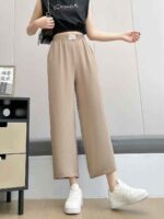 Clearance Bulk Summer Ice Silk Crepe Elastic Waist Wide Leg Cropped Pants For Middle-Aged Elderly Women Stock Wholesale - Image 6
