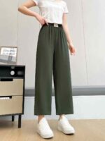 Clearance Bulk Summer Ice Silk Crepe Elastic Waist Wide Leg Cropped Pants For Middle-Aged Elderly Women Stock Wholesale - Image 5