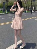 Full Bulk Clearance 100pcs Women's Summer Pink French V-neck Fairy Mesh Tulle Dress With Lining 14.3 CNY - Image 5