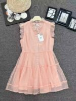 Full Bulk Clearance 100pcs Women's Summer Pink French V-neck Fairy Mesh Tulle Dress With Lining 14.3 CNY - Image 3