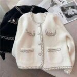 Full Clearance 2000pcs Women's French Elegant Small Fragrance Style Short Mink Knit Cardigan Outerwear, Black & White Available - Image 8