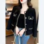 Full Clearance 2000pcs Women's French Elegant Small Fragrance Style Short Mink Knit Cardigan Outerwear, Black & White Available - Image 7