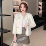 Full Clearance 2000pcs Women's French Elegant Small Fragrance Style Short Mink Knit Cardigan Outerwear, Black & White Available - Image 6