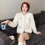 Full Clearance 2000pcs Women's French Elegant Small Fragrance Style Short Mink Knit Cardigan Outerwear, Black & White Available - Image 4