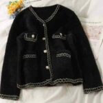 Full Clearance 2000pcs Women's French Elegant Small Fragrance Style Short Mink Knit Cardigan Outerwear, Black & White Available - Image 3