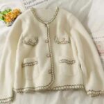 Full Clearance 2000pcs Women's French Elegant Small Fragrance Style Short Mink Knit Cardigan Outerwear, Black & White Available - Image 2