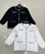 Bulk Clearance 2000 Pcs: Women's French Elegant Short Tweed Style Mink Knit Cardigan Outerwear Black & White One Size - Image 7