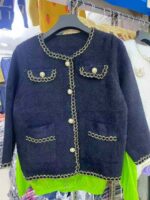 Bulk Clearance 2000 Pcs: Women's French Elegant Short Tweed Style Mink Knit Cardigan Outerwear Black & White One Size - Image 3