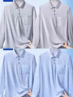 Men's Ice Silk Collared Long Sleeve T-Shirts With Chest Pocket | Bulk Chinese Clothing Stock Lots Wholesale Export - Image 8