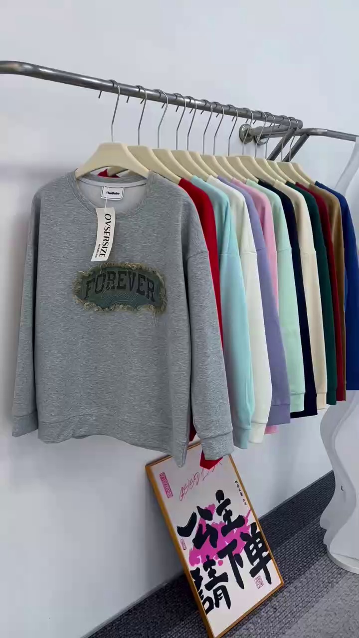 Heavy Embroidered Patchwork Denim Sweatshirts | Bulk Wholesale Chinese Clothing Stock Lots | 2000PCS Available - Image 1