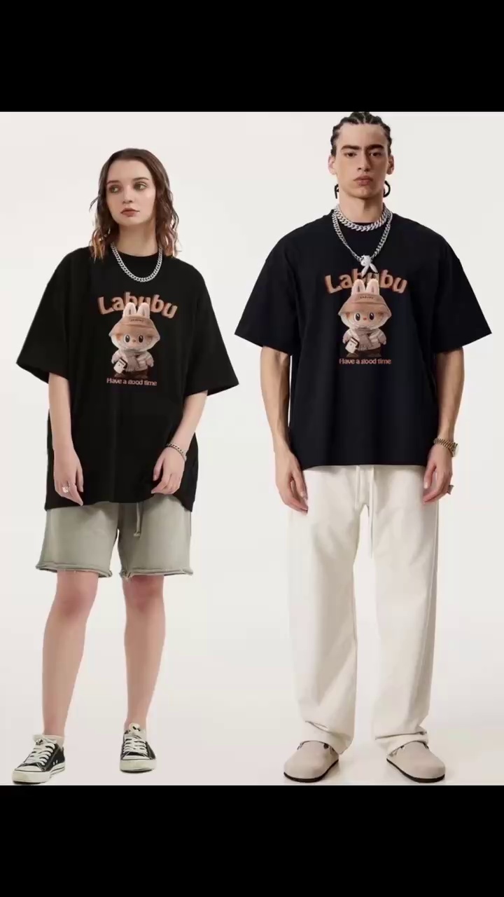 Hot Selling Labubu Printed Short Sleeve T-Shirts 180g Combed Cotton, Chinese Clothing Stock Lots Wholesale Export - Image 1