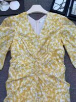 Bulk Wholesale French Tea Break Yellow V-neck Floral Women's Slim Waist Long Dresses Chinese Clothing Stock Lots - Image 3