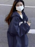 Top-selling American Style Zip-up Fleece Lined Hoodie Jacket, Unisex Loose One Size Bulk Wholesale Clothing Stock Lots - Image 5