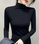 Bulk Chinese Stock Lot Women's Modal Half Turtleneck Stretch Slim Long Sleeve Base T-Shirts For Wholesale Export - Image 7