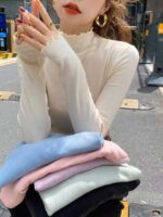 Fall Must-have Ruffled Mock Neck Brushed Stretch Base Layer Tops - Chinese Clothing Stock Lots Wholesale - Image 8