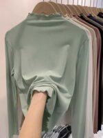 Fall Must-have Ruffled Mock Neck Brushed Stretch Base Layer Tops - Chinese Clothing Stock Lots Wholesale - Image 6