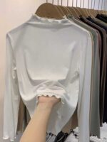 Fall Must-have Ruffled Mock Neck Brushed Stretch Base Layer Tops - Chinese Clothing Stock Lots Wholesale - Image 5