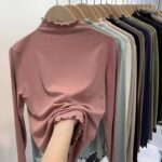 Fall Must-have Ruffled Mock Neck Brushed Stretch Base Layer Tops - Chinese Clothing Stock Lots Wholesale - Image 3