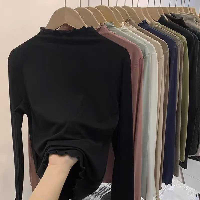 Fall Must-have Ruffled Mock Neck Brushed Stretch Base Layer Tops - Chinese Clothing Stock Lots Wholesale - Image 2