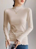 Autumn Essential Ruffled Mock Neck Thermal Base Tops | Bulk Chinese Clothing Stock Wholesale - Image 8