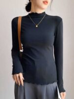 Autumn Essential Ruffled Mock Neck Thermal Base Tops | Bulk Chinese Clothing Stock Wholesale - Image 7