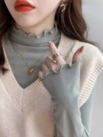 Autumn Essential Ruffled Mock Neck Thermal Base Tops | Bulk Chinese Clothing Stock Wholesale - Image 2