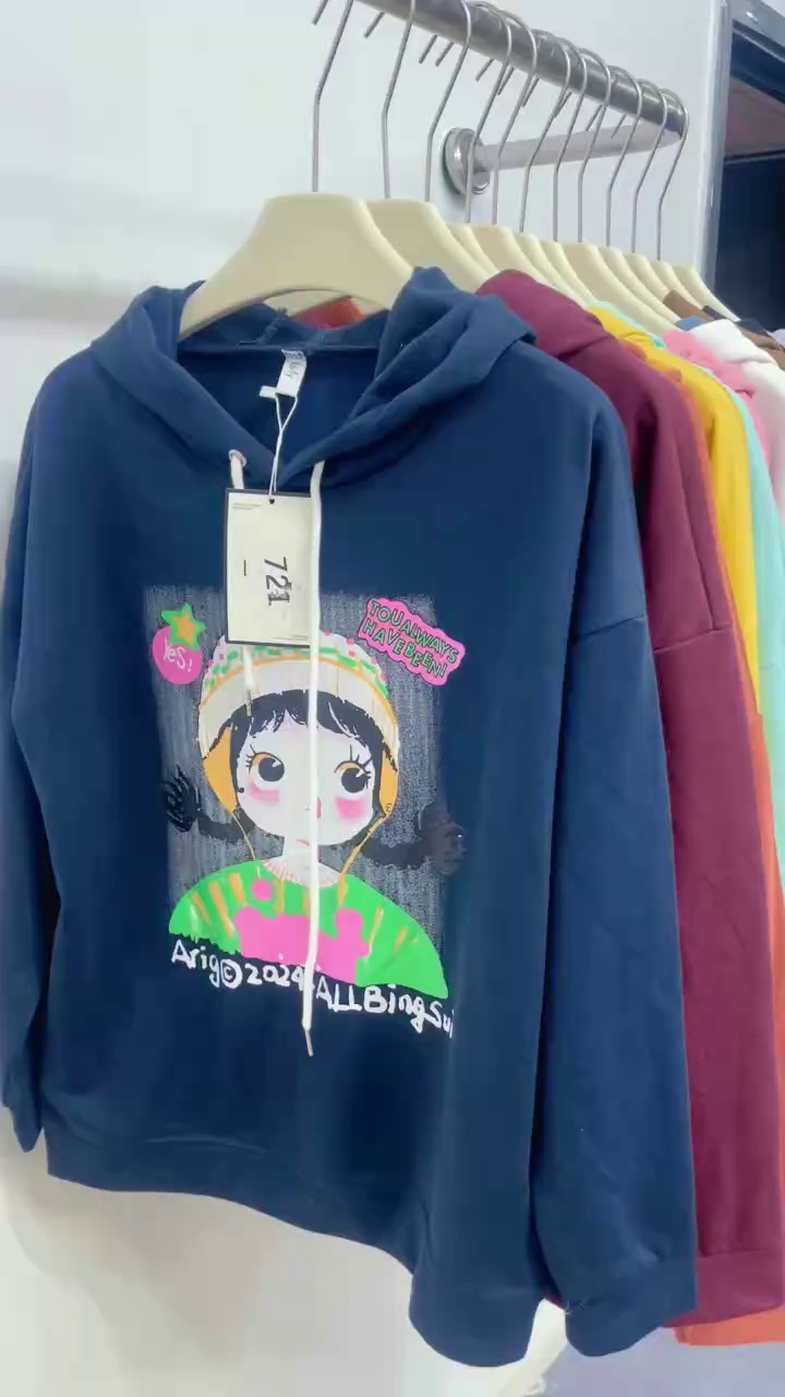 Clearance Bulk Wholesale Spring Cotton Dopamine Cartoon Women's Hoodies Chinese Clothing Stock Lots - Image 1