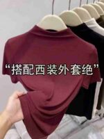 Women's Ancar Red Half Turtleneck Short Sleeve T-Shirt Pure Cotton High Stretch One Size Inner Top For Spring Autumn Wholesale Stock - Image 9