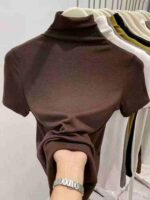 Women's Ancar Red Half Turtleneck Short Sleeve T-Shirt Pure Cotton High Stretch One Size Inner Top For Spring Autumn Wholesale Stock - Image 6