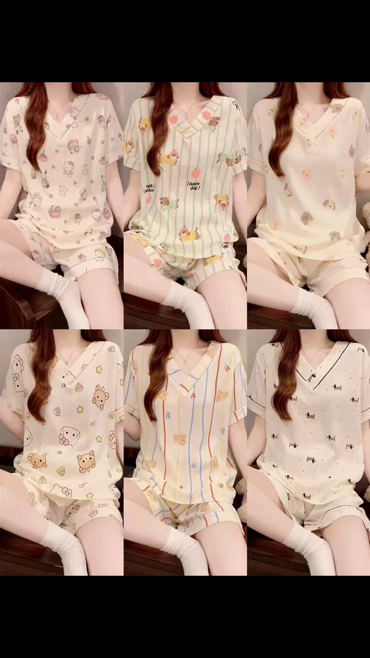 Bulk Stock 1200 Pcs Summer Women's 2-Piece Cloud Cotton Short Sleeve & Shorts Pajama Sets Wholesale - Image 1