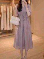 High Quality Hangzhou Satin Midi Dress | New Summer Loose V-neck Dress | Bulk Chinese Clothing Stock For Wholesale Export - Image 8