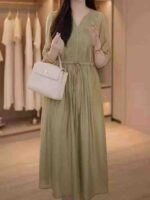 High Quality Hangzhou Satin Midi Dress | New Summer Loose V-neck Dress | Bulk Chinese Clothing Stock For Wholesale Export - Image 7
